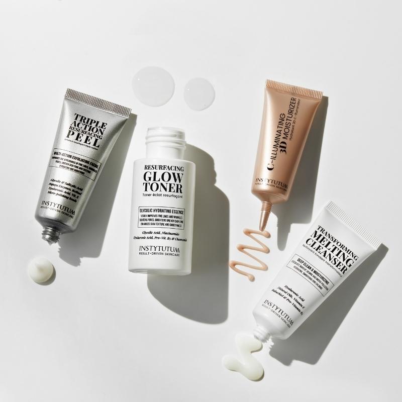 Reise Set mit Reinigungsbalsam, Toner, Peeling, Anti-Aging-Creme